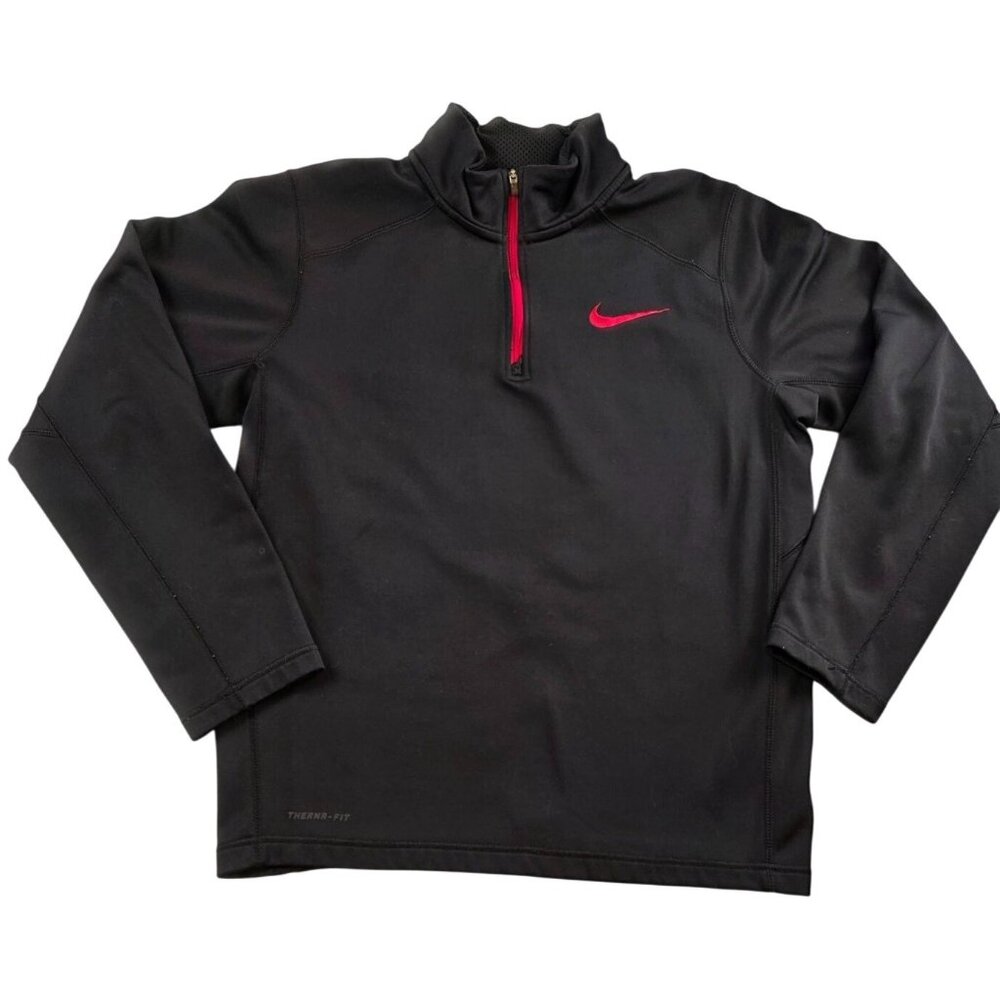 Nike Thermal Fit Quarter Zip Black with Red Logo Pullover Size S